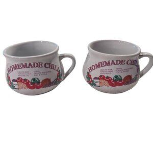 Homemade Chili Ceramic Soup Mugs With Ingredient Graphic Chili Recipe Design Set